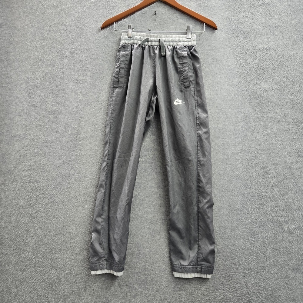 Nike Women Activewear Pants S Gray Windbreaker Track Logo 25" Inseam